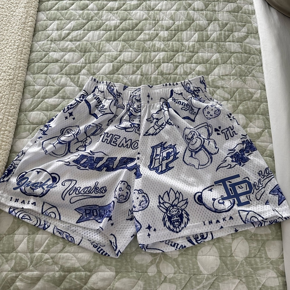 Inaka Power White and Blue Graphic Women's Athletic Shorts